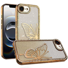 For iPhone 16e Case Large Bling Butterfly Glitter Phone Cover + Tempered Glass