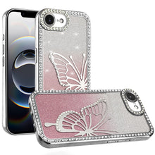 For iPhone 16e Case Large Bling Butterfly Glitter Phone Cover + Tempered Glass