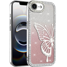 For iPhone 16e Case Large Bling Butterfly Glitter Phone Cover + Tempered Glass