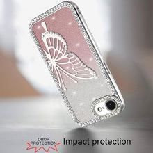 For iPhone 16e Case Large Bling Butterfly Glitter Phone Cover + Tempered Glass