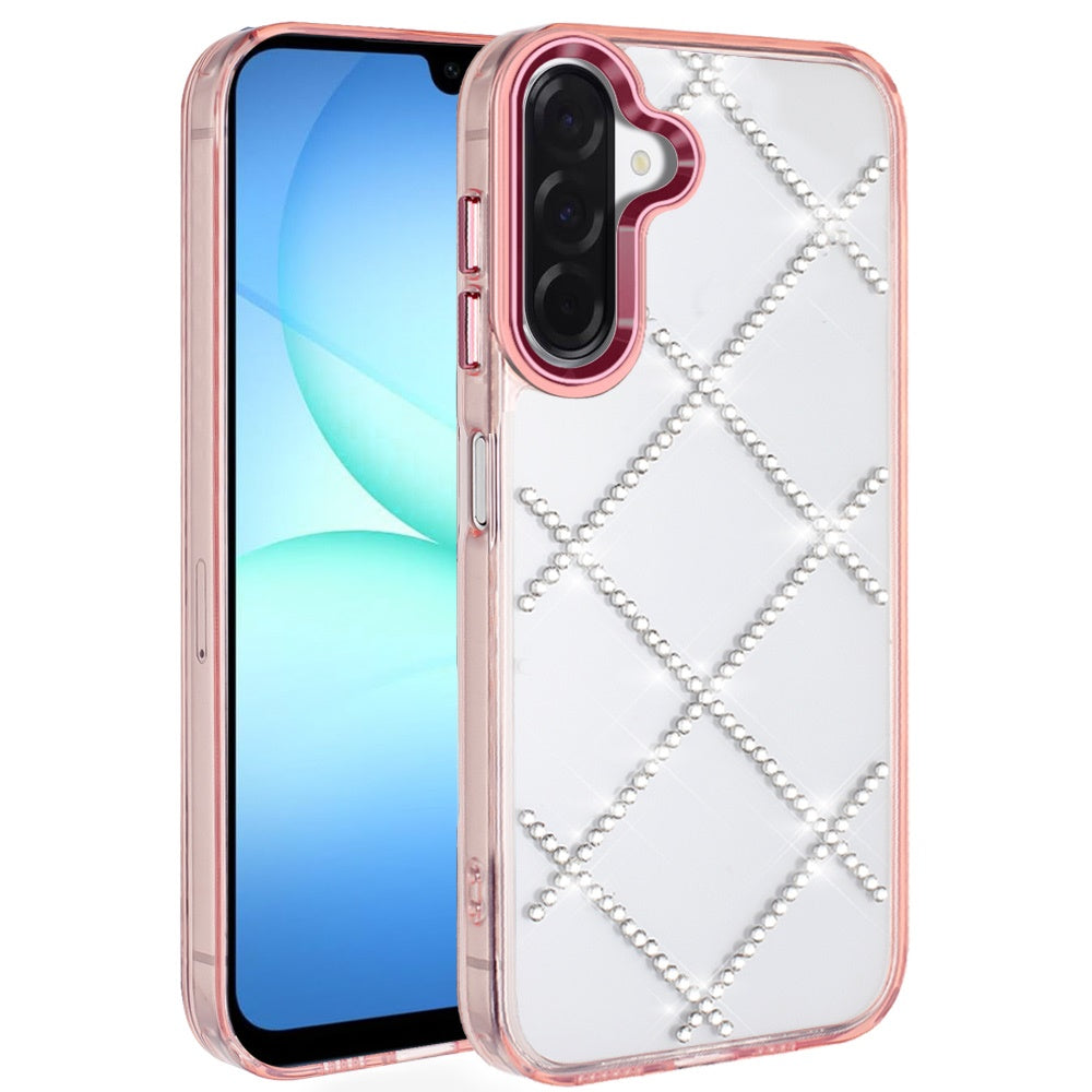 For Samsung A17 5G Case Crystal Gem Bling Diamond Pattern Cover + Tempered Glass