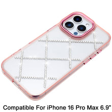 For iPhone 16 PRO MAX Case Gem Bling Diamond Pattern Cover + Tempered Glass