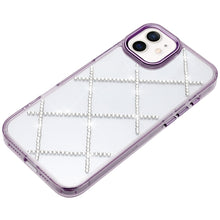 For iPhone 11 6.1 in. Case Gem Bling Diamond Pattern Cover + Tempered Glass