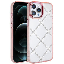 For iPhone 12 Pro Max Case Gem Bling Diamond Pattern Cover + Tempered Glass