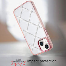 For iPhone 15 Case Gem Bling Diamond Pattern Rhinestone Cover + 2 Tempered Glass