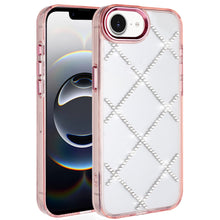 For iPhone 16e Case Gem Bling Diamond Pattern Rhinestone Cover + Tempered Glass