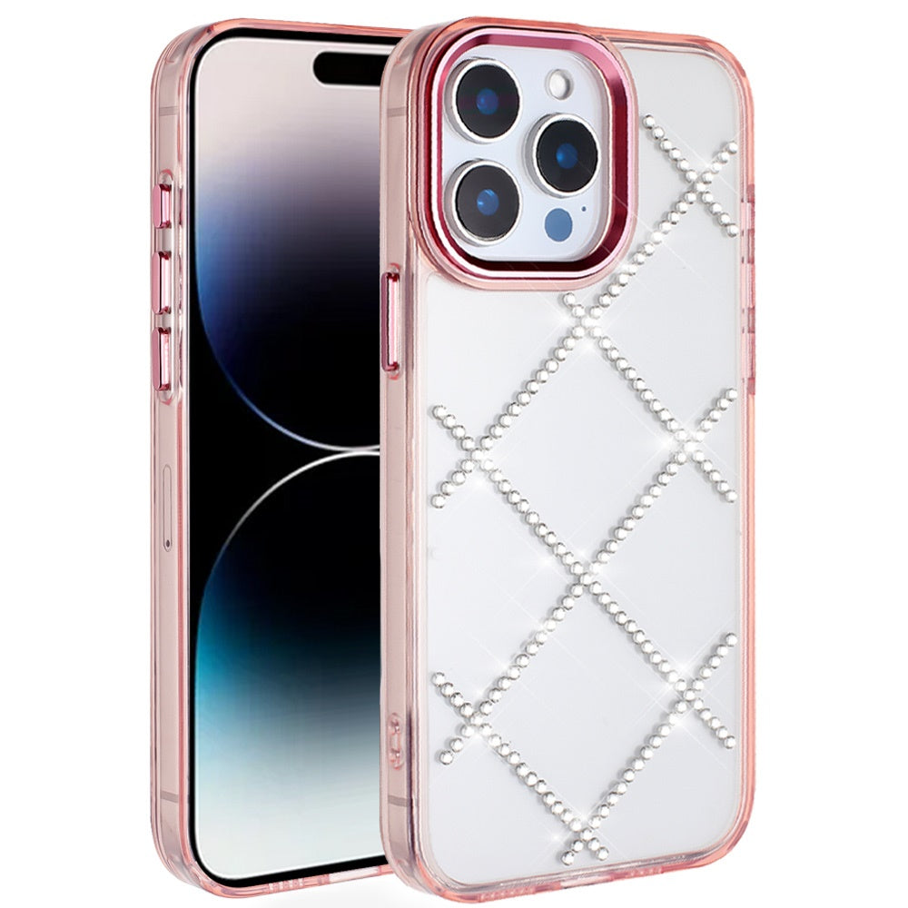 For iPhone 13 Pro Max 6.7 inch Case Gem Bling Diamond Pattern Rhinestone Cover
