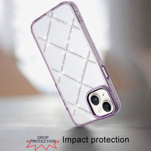 For iPhone 13/14 Case Gem Bling Diamond Pattern Rhinestone Cover +Tempered Glass