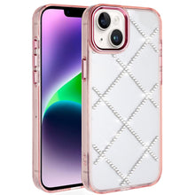 For iPhone 13/14 Case Gem Bling Diamond Pattern Rhinestone Cover +Tempered Glass