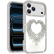 For iPhone 17 Pro Max Case Heart Shaped Crystals Bling Border + Tempered Glass