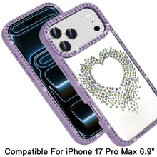 For iPhone 17 Pro Max Case Heart Shaped Crystals Bling Border + Tempered Glass