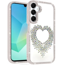 For Samsung A16 5G Case Heart Shaped Crystals w/ Bling Border + Tempered Glass