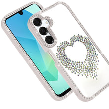 For Samsung A16 5G Case Heart Shaped Crystals w/ Bling Border + Tempered Glass