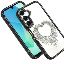 For Samsung A16 5G Case Heart Shaped Crystals w/ Bling Border + Tempered Glass