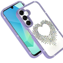 For Samsung A16 5G Case Heart Shaped Crystals w/ Bling Border + Tempered Glass