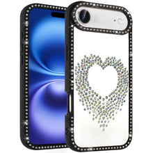 For iPhone Air Case Heart Shaped Crystals w/ Bling Border Trim + Tempered Glass
