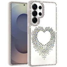 For Samsung S26 Ultra Heart Shaped Crystals w/ Bling Border Trim +Tempered Glass