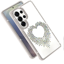 For Samsung S26 Ultra Heart Shaped Crystals w/ Bling Border Trim +Tempered Glass