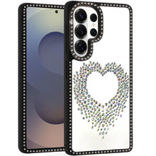 For Samsung S26 Ultra Heart Shaped Crystals w/ Bling Border Trim +Tempered Glass