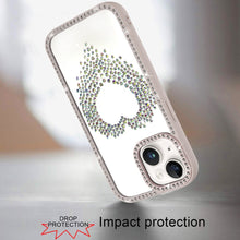 For iPhone 15 Case Heart Shaped Crystals w/ Bling Border Trim + 2 Tempered Glass