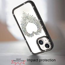 For iPhone 15 Case Heart Shaped Crystals w/ Bling Border Trim + 2 Tempered Glass