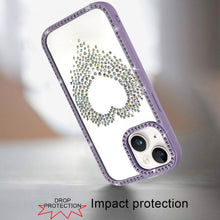 For iPhone 15 Case Heart Shaped Crystals w/ Bling Border Trim + 2 Tempered Glass