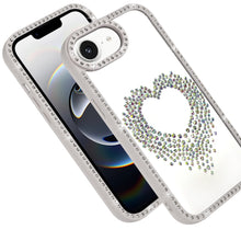 For iPhone 16e Case Heart Shaped Crystals w/ Bling Border Trim + Tempered Glass