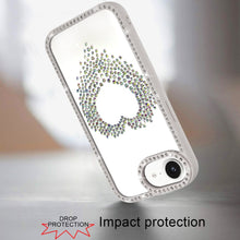For iPhone 16e Case Heart Shaped Crystals w/ Bling Border Trim + Tempered Glass