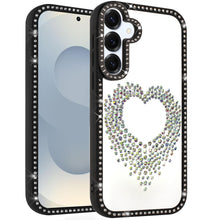 For Samsung S25 FE Case Heart Shaped Crystals with Bling Trim + Tempered Glass