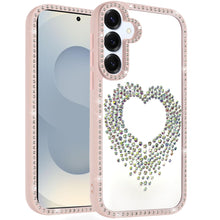 For Samsung S25 FE Case Heart Shaped Crystals with Bling Trim + Tempered Glass