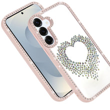 For Samsung S25 FE Case Heart Shaped Crystals with Bling Trim + Tempered Glass