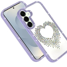 For Samsung S25 FE Case Heart Shaped Crystals with Bling Trim + Tempered Glass