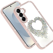For Samsung S26 6.3" Heart Shaped Crystals w/ Bling Border Trim + Tempered Glass