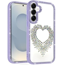 For Samsung S26 6.3" Heart Shaped Crystals w/ Bling Border Trim + Tempered Glass