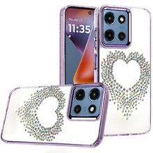 For Moto G 2025 Case Heart Shaped Rhinestones on Clear Cover + Tempered Glass