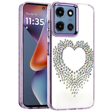 For Moto G 2025 Case Heart Shaped Rhinestones on Clear Cover + Tempered Glass
