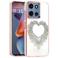 For Moto G 2025 Case Heart Shaped Rhinestones on Clear Cover + Tempered Glass