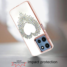 For Moto G 2025 Case Heart Shaped Rhinestones on Clear Cover + Tempered Glass