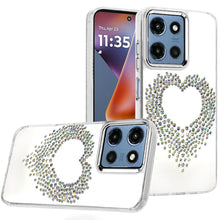 For Moto G 2025 Case Heart Shaped Rhinestones on Clear Cover + Tempered Glass