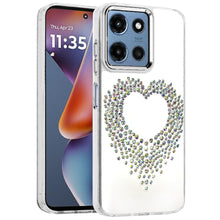 For Moto G 2025 Case Heart Shaped Rhinestones on Clear Cover + Tempered Glass
