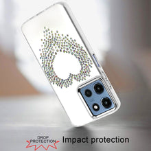 For Moto G 2025 Case Heart Shaped Rhinestones on Clear Cover + Tempered Glass
