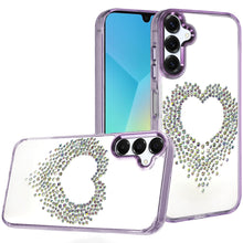 For Samsung A16 5G Case Heart Shaped Rhinestones on Clear Cover + Tempered Glass
