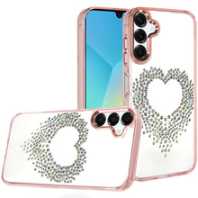 For Samsung A16 5G Case Heart Shaped Rhinestones on Clear Cover + Tempered Glass