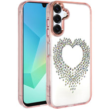 For Samsung A16 5G Case Heart Shaped Rhinestones on Clear Cover + Tempered Glass