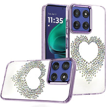 For Moto G Stylus 2025 Case Heart Shaped Rhinestones Clear Cover +Tempered Glass