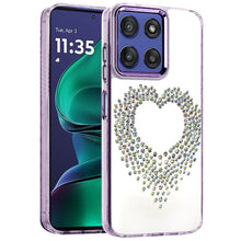 For Moto G Stylus 2025 Case Heart Shaped Rhinestones Clear Cover +Tempered Glass