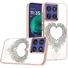 For Moto G Stylus 2025 Case Heart Shaped Rhinestones Clear Cover +Tempered Glass