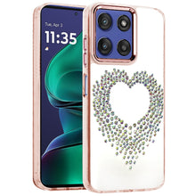 For Moto G Stylus 2025 Case Heart Shaped Rhinestones Clear Cover +Tempered Glass