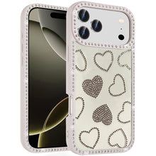 For iPhone 17 Pro Max Case Rhinestone Hearts Bling Around Trim + Tempered Glass