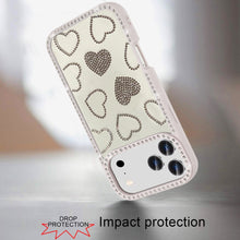 For iPhone 17 Pro Max Case Rhinestone Hearts Bling Around Trim + Tempered Glass